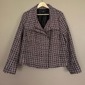 {Talbots} Tweed Front Zip Jacket in Red, Black, & White - Womens 16W